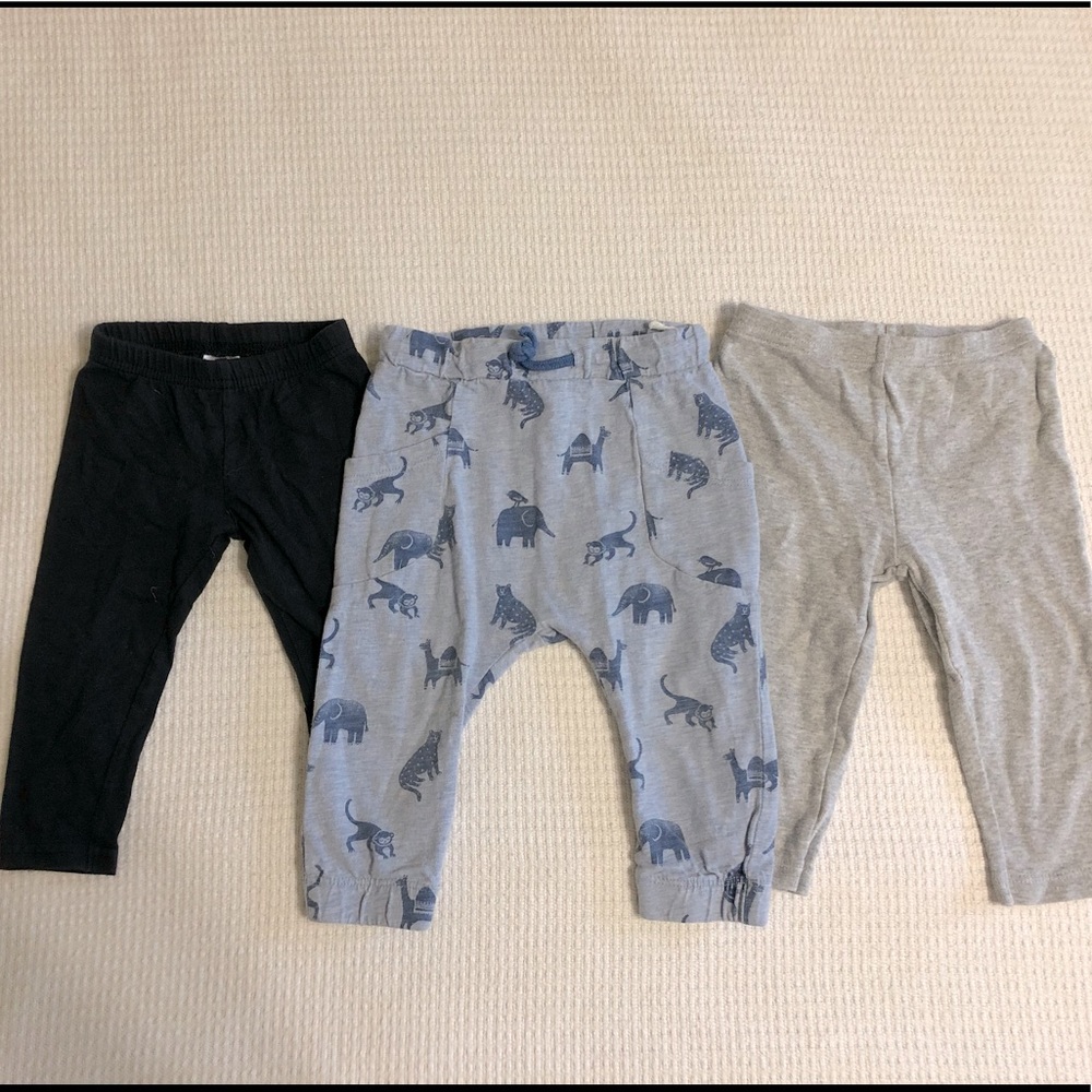 6-9M pants LOT - H&M, Carters - blue, gray, black - play pants - gently used